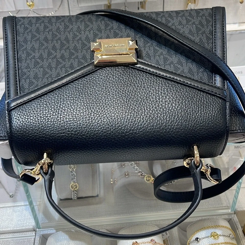 Michael Kors Whitney Medium Leather Flap Signature Satchel Shoulder Crossbody